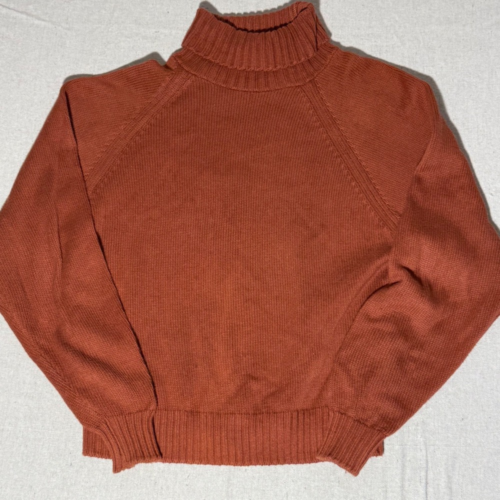 Vintage Espresso Terracotta Orange Cotton Turtleneck Sweater Made in USA Large